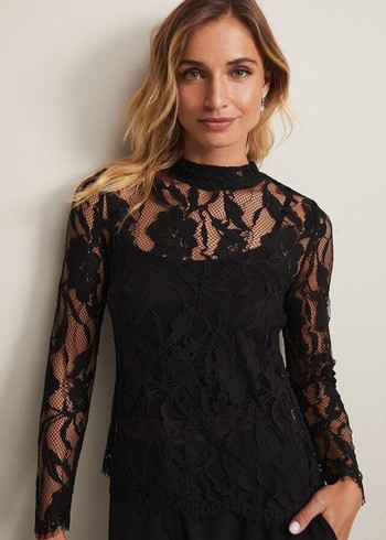 Phase Eight Lara Lace T Shirts Black Australia | PM0614238